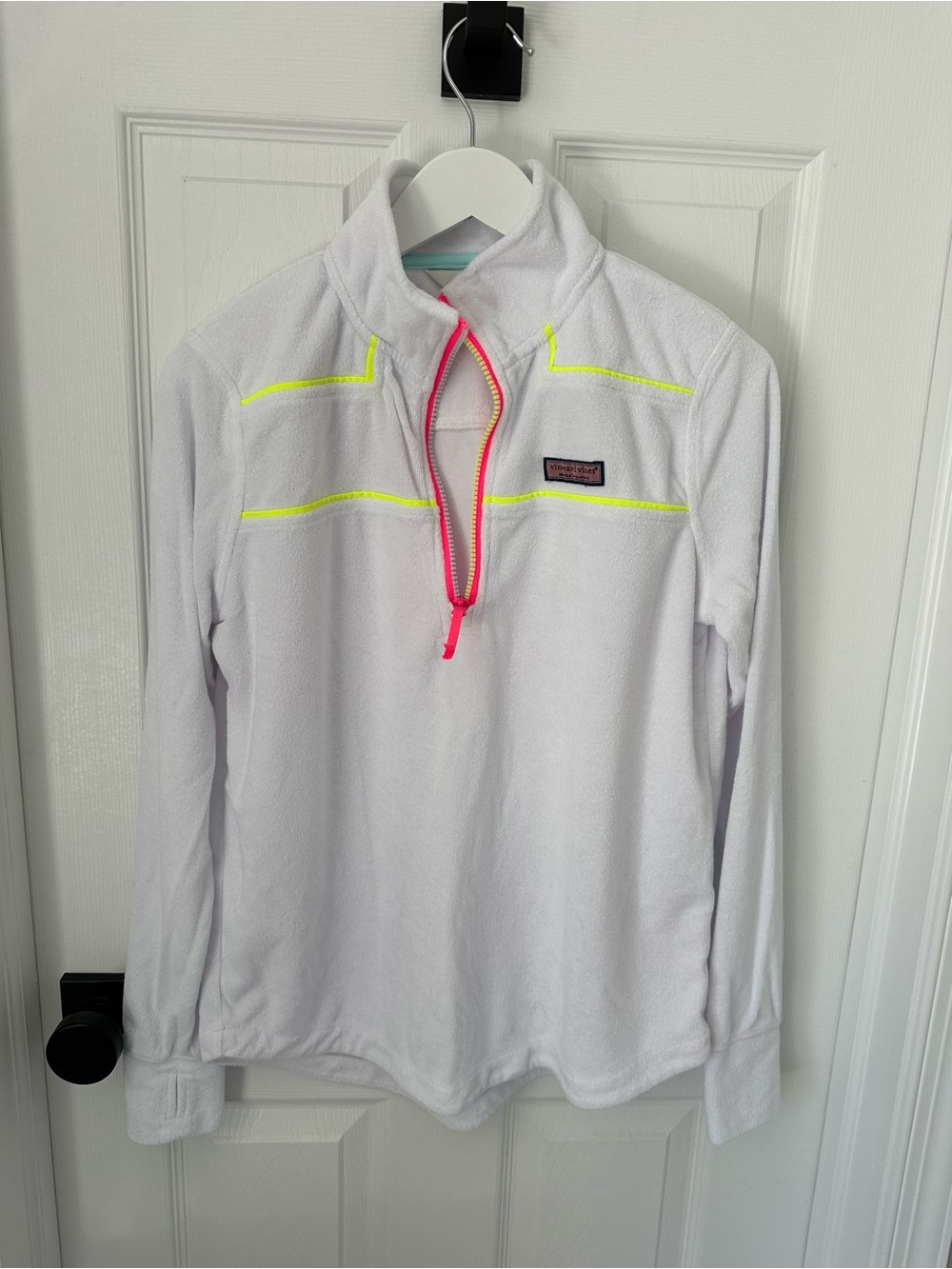 NWOT Vineyard Vines Terry 1/4 zip pullover with neon yellow and pink trim